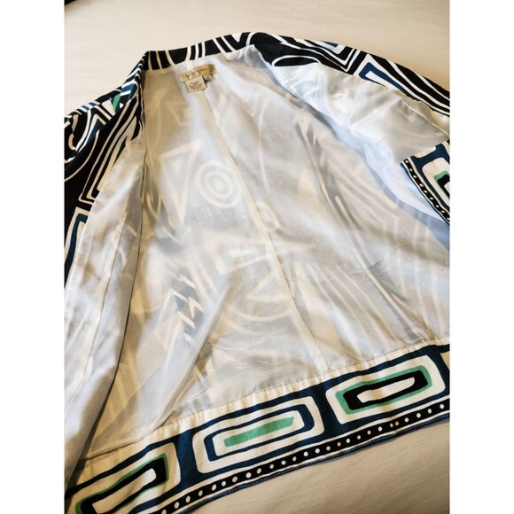 Transition Women's 100% Linen Jacket size 10 Blazer Geometric Black & Blue LNC - Picture 4 of 7